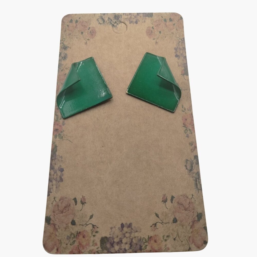 Green Geometric Earrings Metal Stud Post